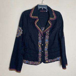 Johnny Was Black and Red Blazer with Bohemian Trim